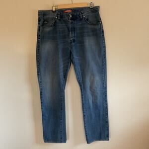 Lacoste Live Jeans Mens 38 Blue Button Fly Straight Whisker Denim Preppy Outdoor